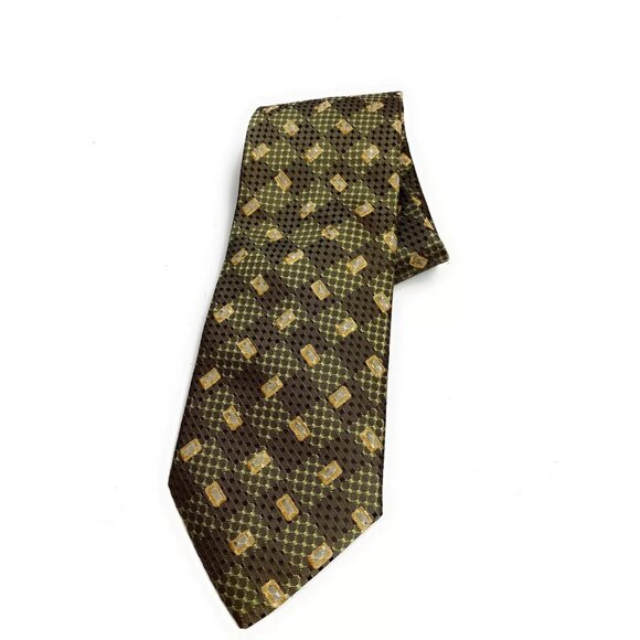 Ermenegildo Zegna Tie Olive Green Geometric Necktie Made in Italy 56"L 4"W